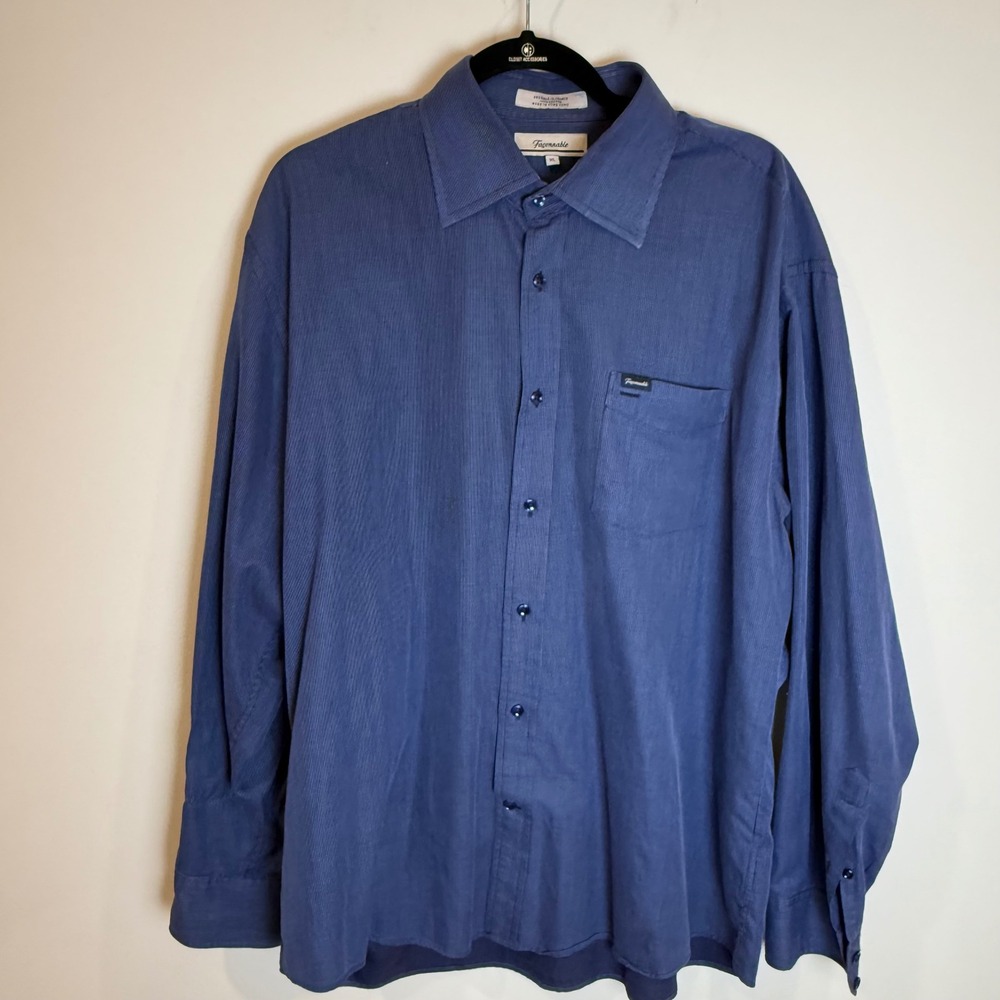 Facconable Mens Blue Check Pattern Button Down Shirt Long Sleeve Size XL